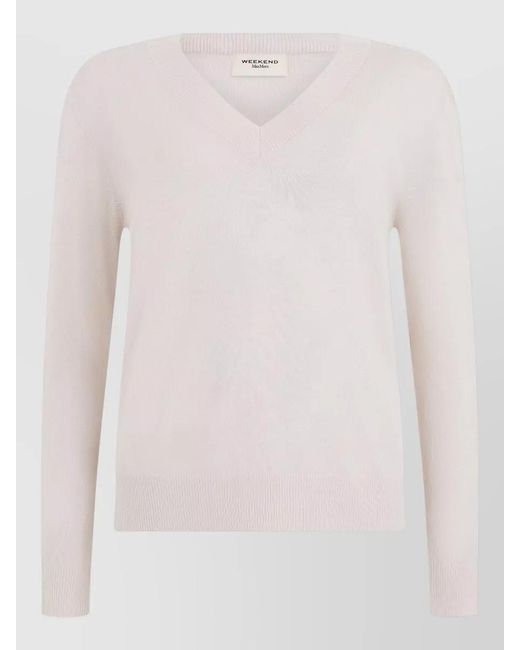 Weekend by Maxmara Pink Wool Silk Cashmere V-Neck Long-Sleeve Sweater
