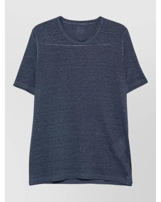 120% Lino Blue Linen Crew Neck Short Sleeve T-Shirt for men