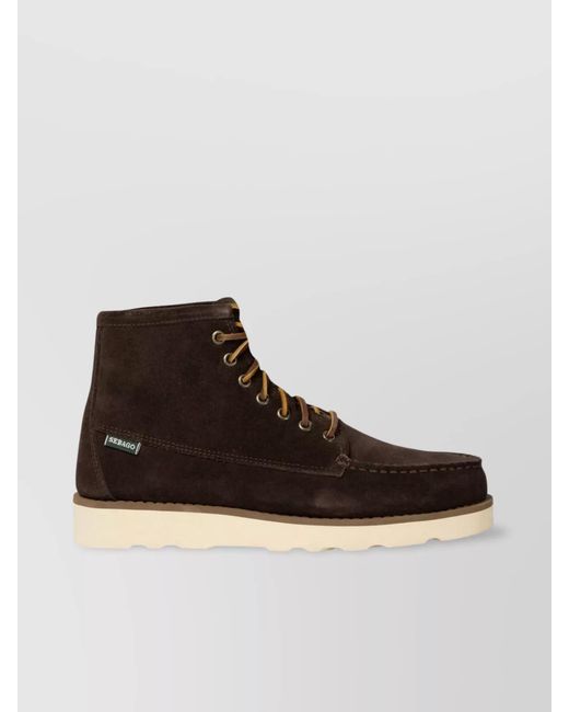 Sebago Brown Mid Suede Lace-Up Boots With Stitch Detailing for men