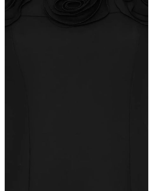 ROTATE BIRGER CHRISTENSEN Black Maxi Dress Off Shoulder Floral Appliqués Sheer