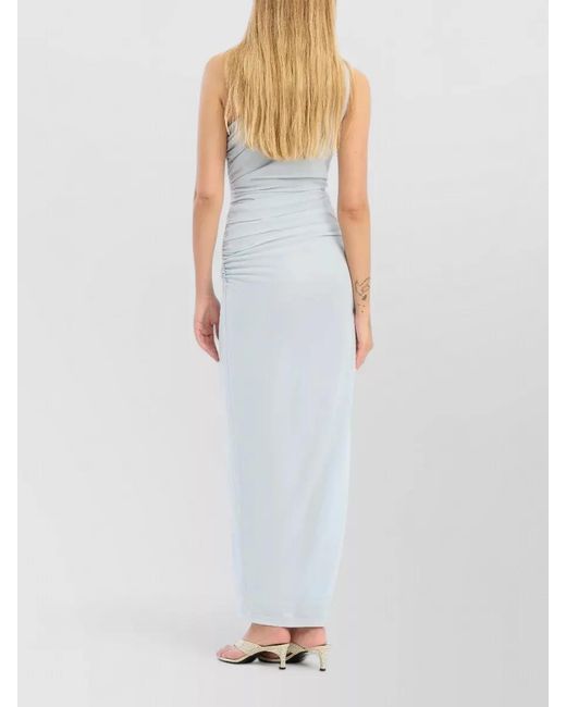 ROTATE BIRGER CHRISTENSEN White One Shoulder Maxi Dress Ruched Slit