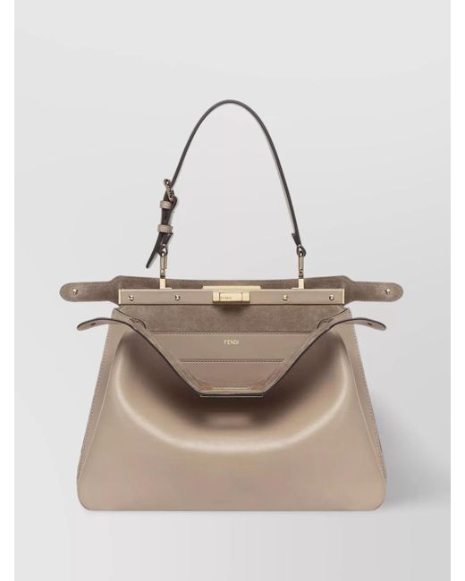 Fendi Natural Peekaboo Medium Leather Shoulder Bag