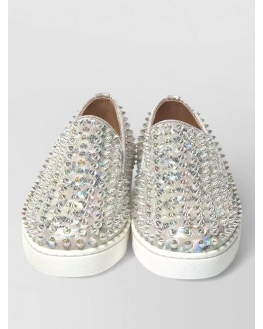 Christian Louboutin Gray Embellished Leather Slip-On Sneakers