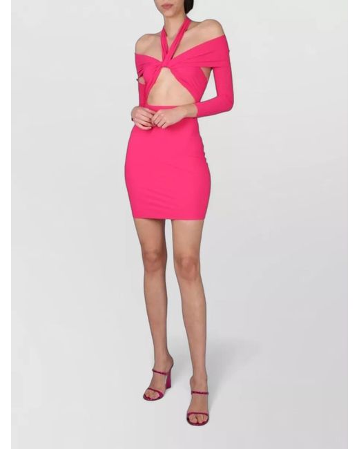 Amazuìn Pink Romy Dress Bodycon Crossed Straps Cutout