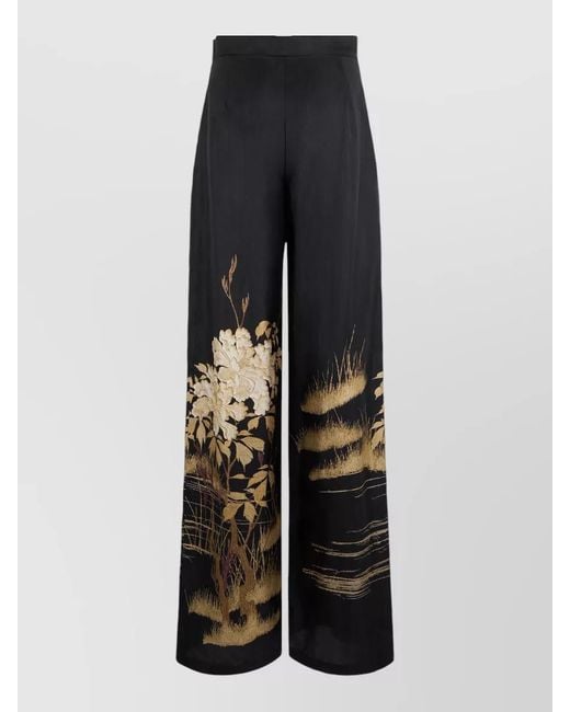 Max Mara Blue High Waist Silk Wide Leg Pants