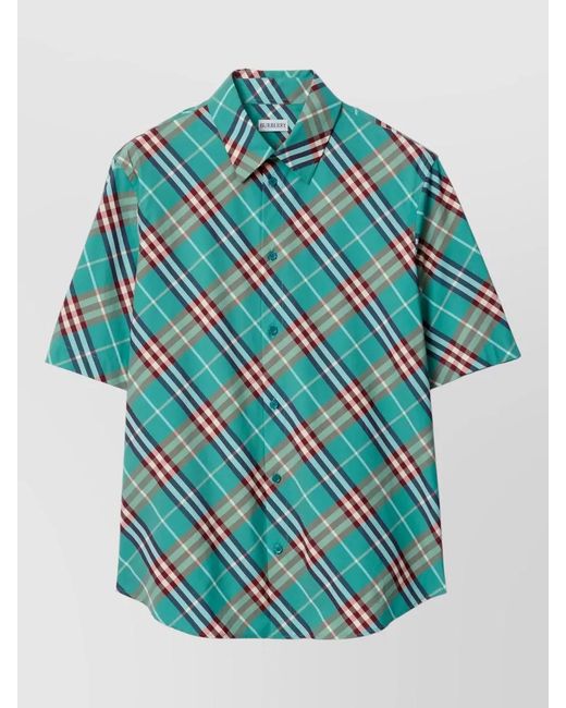 Burberry Blue Check Short-Sleeve Cotton Shirt for men