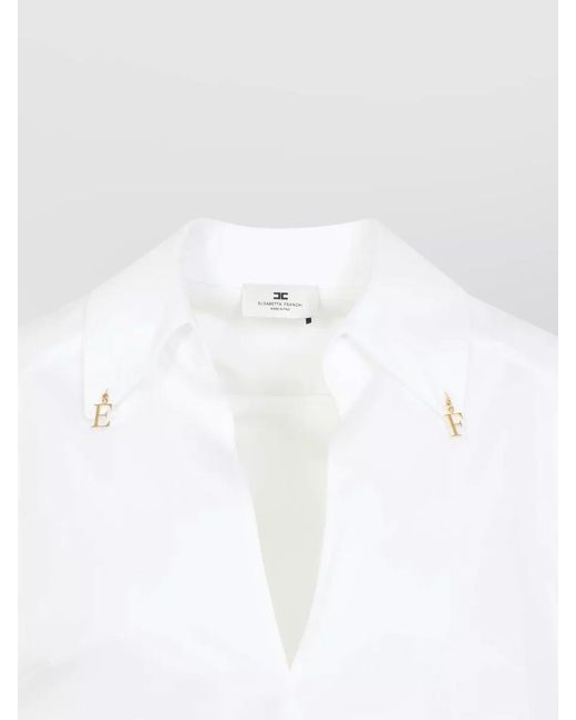 Elisabetta Franchi White Poplin Shirt Long Sleeves Curved Hem