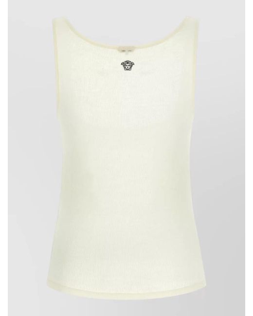 Versace Natural La Medusa Scoop Neck Ribbed Top