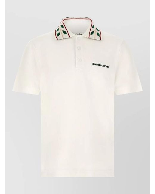 Casablanca Natural Laurel Polo Shirt Embroidered Collar Short Sleeves for men