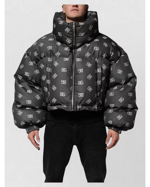 Dolce & Gabbana Black Dg Monogram Full Zip Puffer Jacket for men