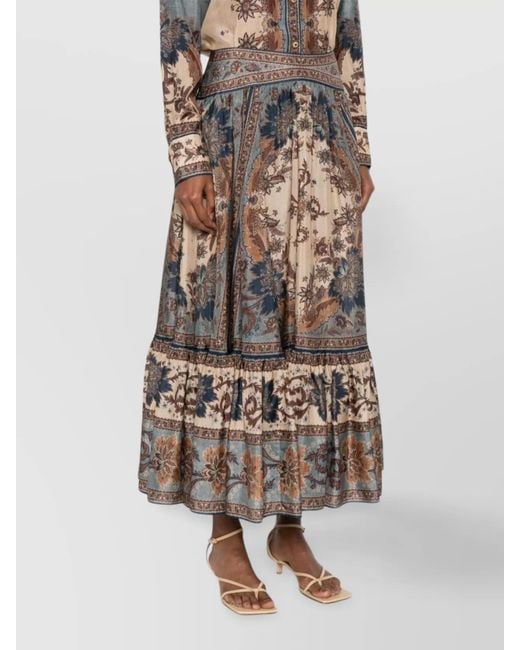 Zimmermann Natural Floral Tiered Silk Skirt