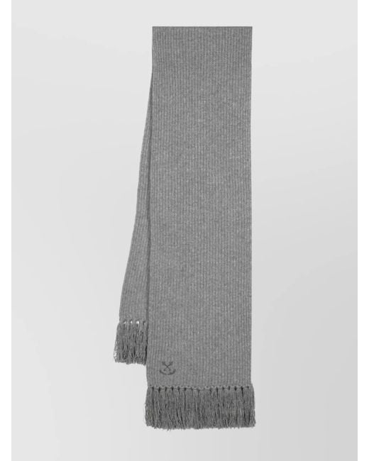 Golden Goose Deluxe Brand Gray Brushed Fringed Rectangle Ribbed Wraparound Scarf for men