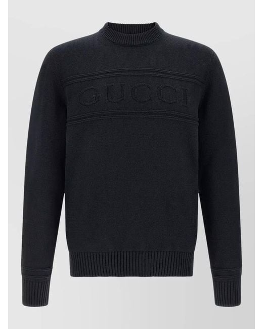 Gucci Blue Intarsia Logo Crew Neck Knit Sweater for men
