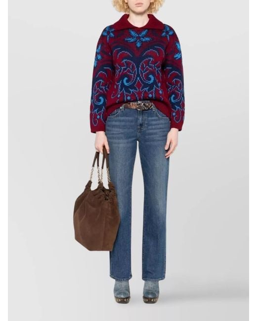 Etro Red Wool Sweater Floral Pattern