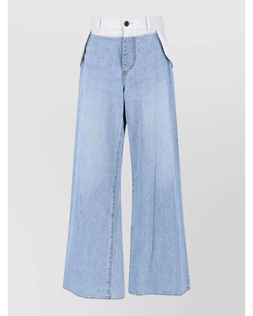 Sacai Blue Wide Leg Trousers Contrast Waistband