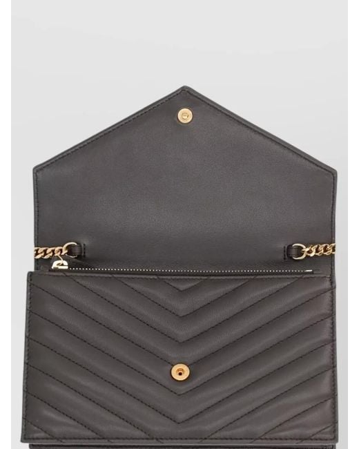 Saint Laurent White Chain Strap Chevron Pattern Cross Body Bag