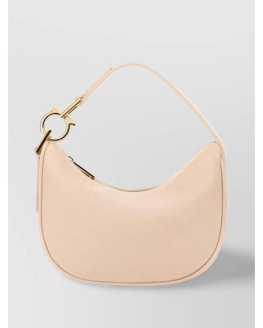 Ferragamo Natural Curved Mini Hobo Bag With Top Handle