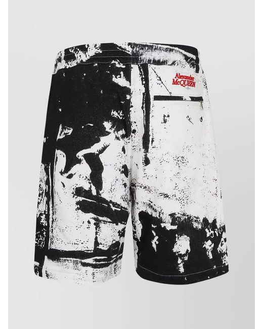 McQueen Black Printed Cotton Jersey Shorts for men