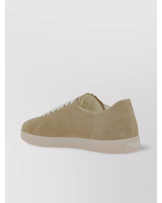 Prada Natural Suede Paneled Low-Top Sneakers for men