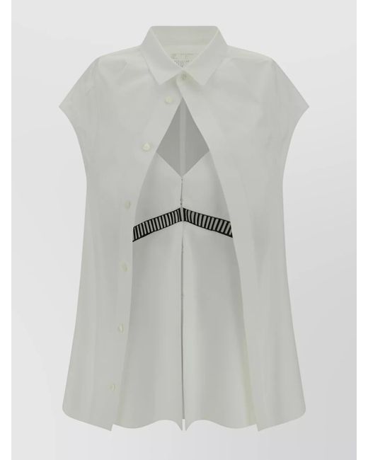 Sacai Gray Collared Sleeveless Shirt With Cut-Out Detail And Flared Hem