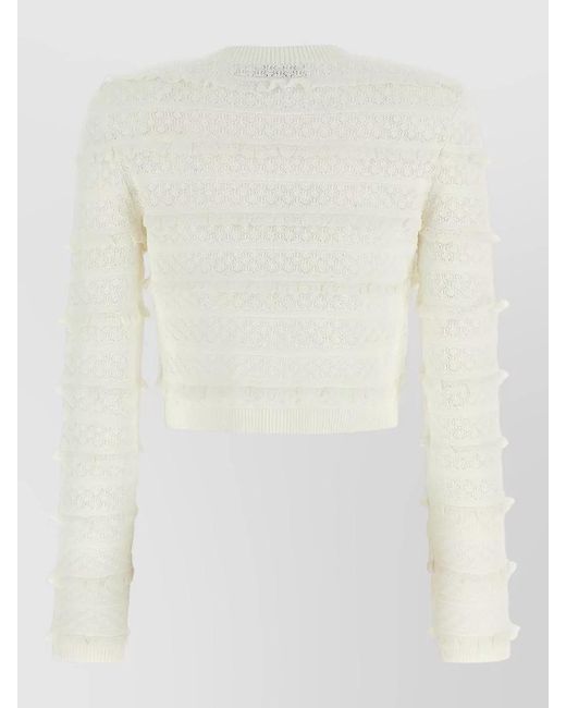 Self-Portrait Natural Pointelle Knit Cropped Cardigan