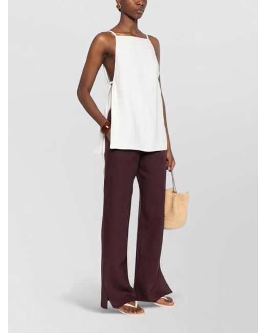 Forte_forte Purple Linen Trousers Side Slits Wide Leg