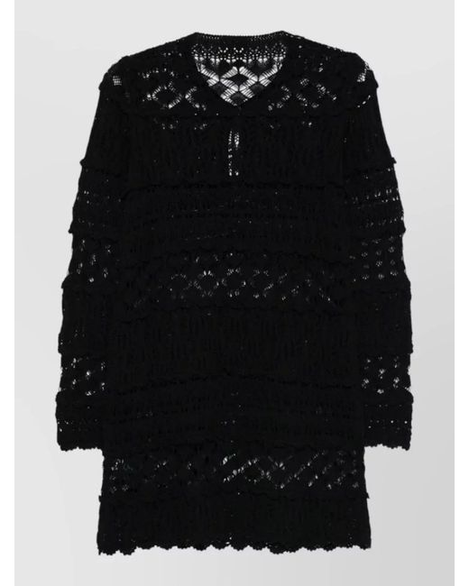 Semicouture Black Alvina Cotton Dress Lace Knit Mini