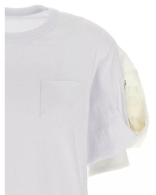 Sacai White Cotton Balloon Sleeve T-Shirt
