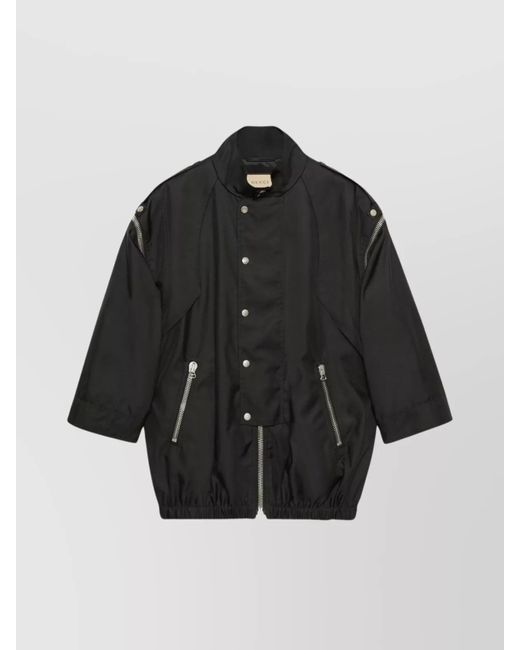 Gucci Black Stylish Jackets With High Collar And Zip Pockets for men