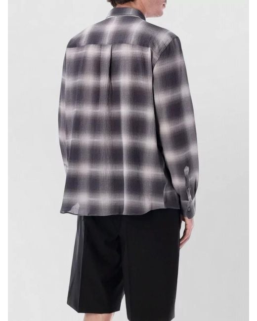 BERNER KUHL Blue Volume Seersucker Check Shirt Curved Hem for men