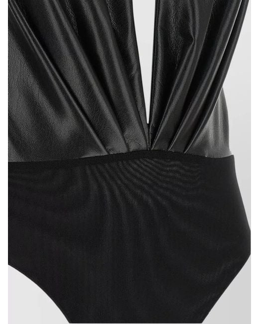 ANDAMANE Blue Zendaya Bodysuit Halter Neck Plunge Ruched