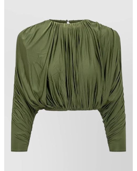 Self-Portrait Green Draped Gathered Cropped Top