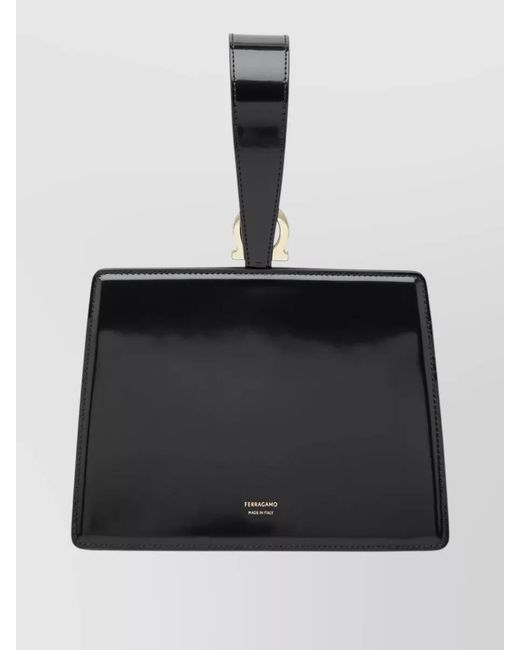 Ferragamo Black Rectangular Wallet Cardholder Metal Hardware Handle
