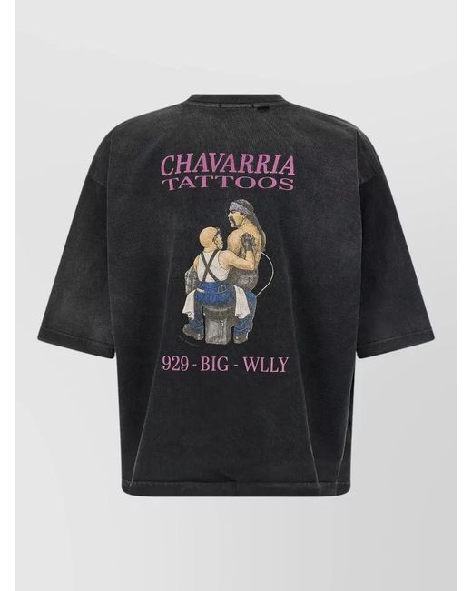 Willy Chavarria Black Tattoo Buffalo Graphic Crew Neck T Shirt for men