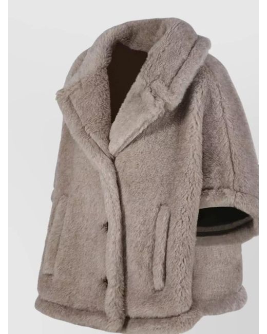 Max Mara Gray Faux Fur Shawl Collar Coat Side Pockets