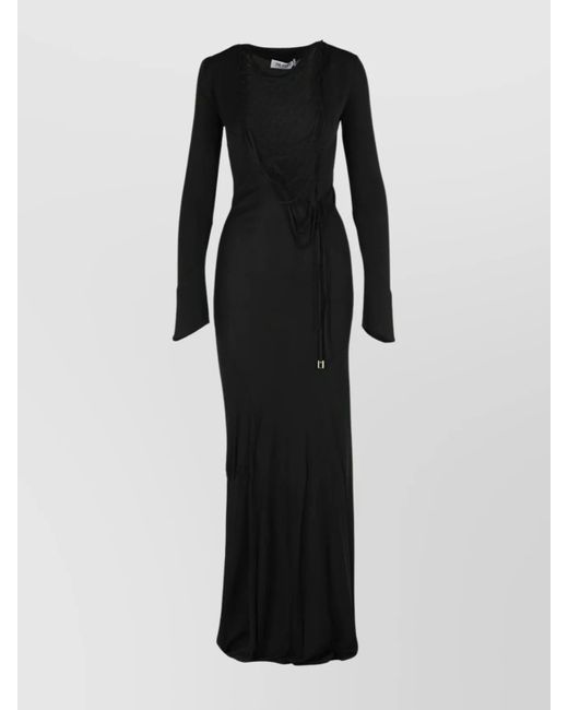 The Attico Black Viscose Dress With Flared Cuffs And Lace-Up Detail