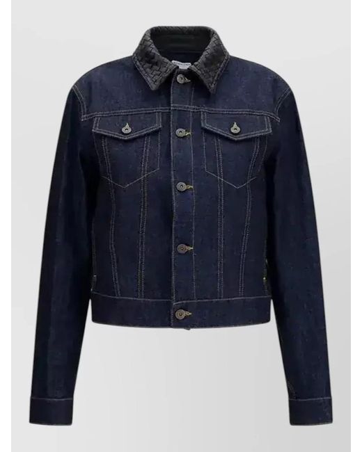 Bottega Veneta Blue Denim Jacket With Leather Collar
