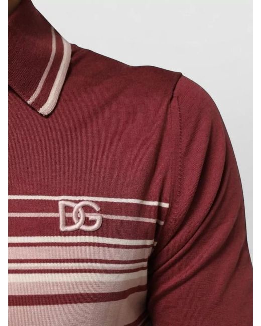 Dolce & Gabbana Red Silk Striped Polo Shirt for men