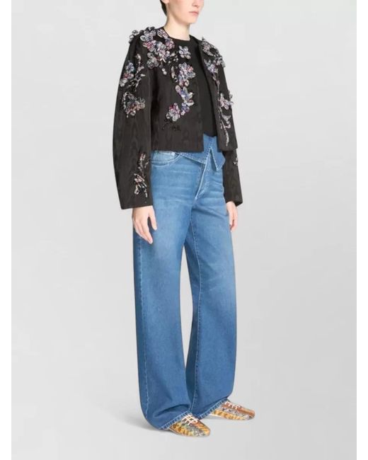 Dries Van Noten Black Embroidered Cropped Single Breasted Jacket