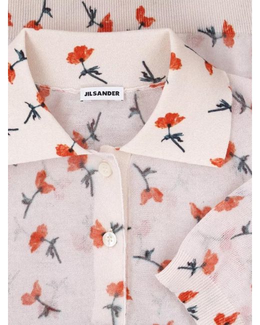 Jil Sander Multicolor Knit Polo Collar Top Floral Pattern