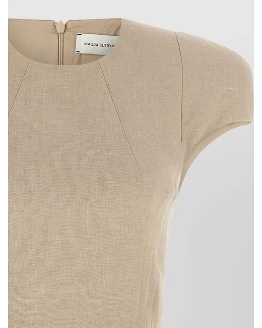 Magda Butrym Natural Lace Trim Peplum Dress Cap Sleeves