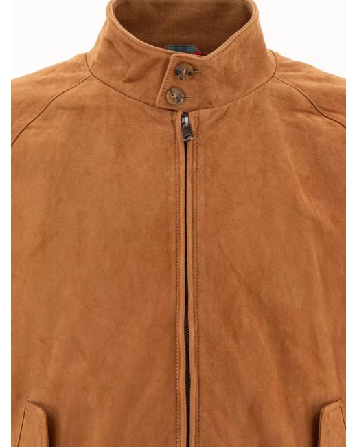Baracuta Brown Leather Ribbed Bomber Jacket for men