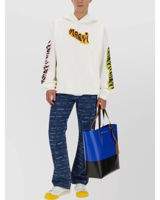 Marni Blue Cotton Regular-Fit Hoodie for men