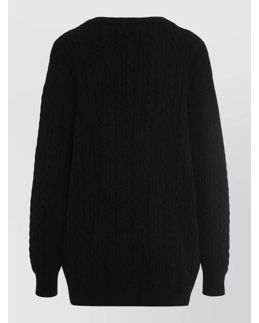 Alessandra Rich Black Wool Cable-Knit V-Neck Cardigan