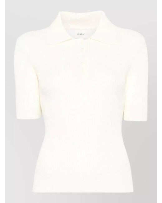 DUNST White Cotton Blend Polo Knit Short Sleeves