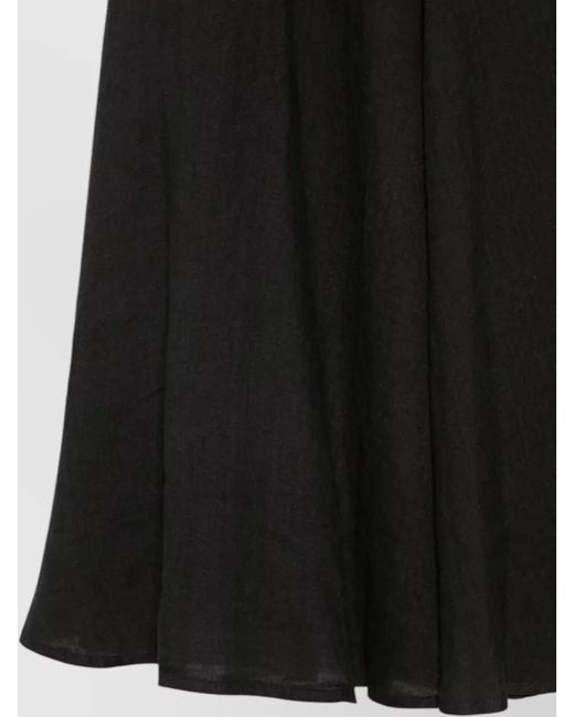 120% Lino Black High Waist Flared Long Linen Skirt