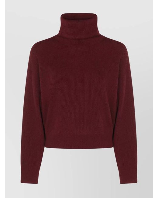Brunello Cucinelli Red Cashmere Blend English Ribbed Turtleneck Jumper