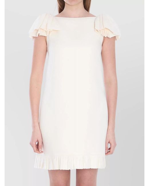 Valentino Garavani White Silk Wool Sleeveless Boat Neck Mini Dress