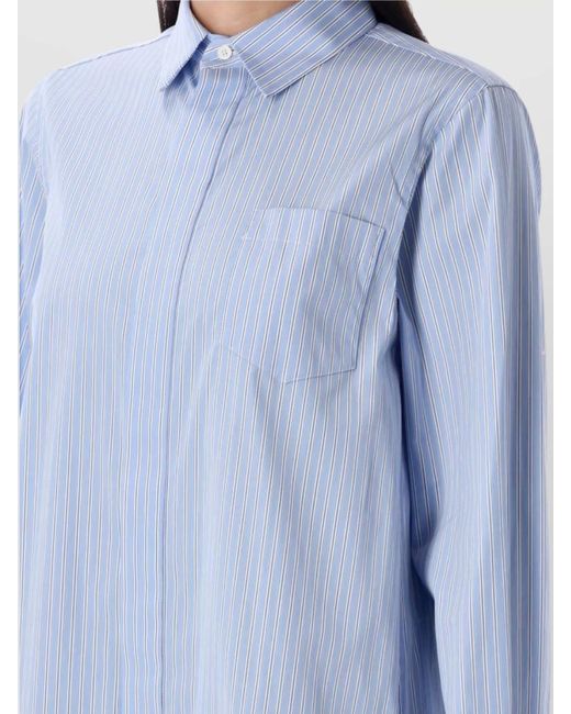 Sacai Blue Striped Cotton Shirt Mini Dress