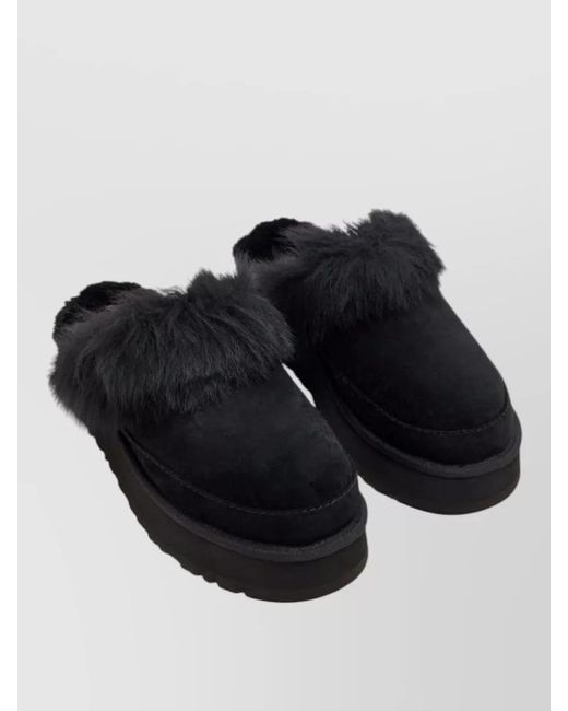 Ugg Black Fur Trim Platform Sole Flat Slippers